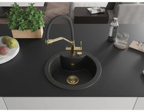 Mexen Diego, 1-komorový granitový drez 488x488x167 mm a drezová batéria Duo, čierna-strieborná metalíza, 6512-73-671701-57-G
