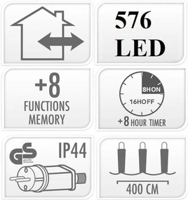 Bestent Svetelná reťaz 4m 576 LED s časovačom Teplá biela