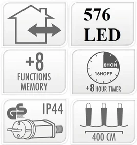 Bestent Svetelná reťaz 4m 576 LED s časovačom Teplá biela