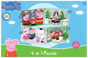Detské puzzle 4v1 PRASIATKO PEPPA so snehuliakom, 19x29 cm