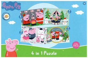 Detské puzzle 4v1 PRASIATKO PEPPA so snehuliakom, 19x29 cm