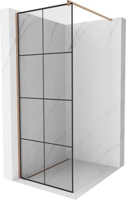 Mexen Kioto, sprchová zástena Walk-In 80 x 200 cm, 8mm číre sklo čierny vzor, medený matný profil, 800-080-101-65-77