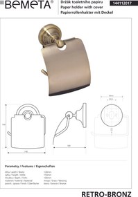 Bemeta Design RETRO bronz: Držiak toaletného papiera, s krytom - 144112017