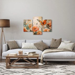 Obraz - Motýľ a kvety, olejomaľba (90x60 cm)
