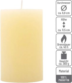 Krémová parafínová sviečka rustikálna 11,5 cm, 40h, sada 6ks