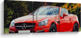 Obraz - červený Mercedes (s hodinami) (90x30 cm)