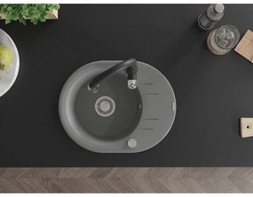 Mexen Kevin, granitový drez 586x458x190 mm, 1-komorový a drezová batéria Savita, šedá, 6517-71-672601-70