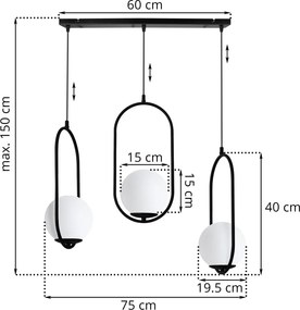 Závesné svietidlo Florence, 3x biele sklenené tienidlo, b, UI