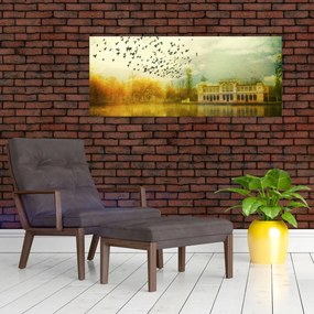 Obraz maľované krajiny so sídlom (120x50 cm)