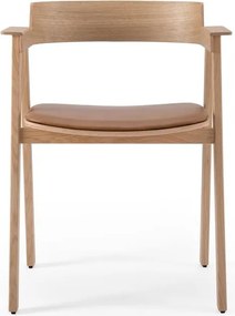 Hnedá/v prírodnej farbe kožená jedálenská stolička s podrúčkami Flip – Gazzda