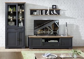 Široká vitrína Jasmin, grafit/dub, s osvetlením