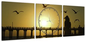 Obraz - Prechádzka po pláži (s hodinami) (90x30 cm)
