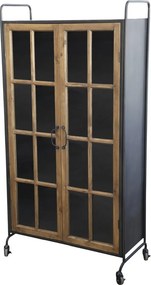 Čierno-hnedá antik skriňa / vitrína na kolieskach Lorette - 80*34*156 cm