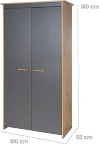 Detská šatníková skriňa v antracitovej a prírodnej farbe v dekore duba 50x190x96 cm Anna – Roba