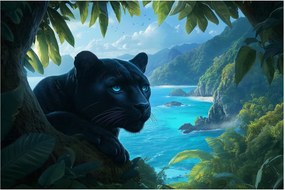 Obraz - Čierny panter v džungli (90x60 cm)