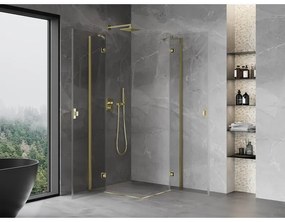 Mexen Mist-H Duo, 2-krídlový výklopný sprchový kút 100 x 100 cm, číre sklo, zlatý lesklý profil, 8A5-100L-100P-50-00