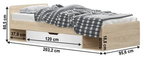 Tempo Kondela Posteľ 1S/90, biela/dub sonoma, TEYO