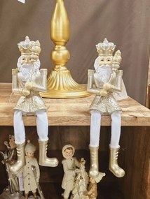 Bielo-zlatá vianočná dekorácia socha sediaca Luskáčik - 6*6*12/21 cm