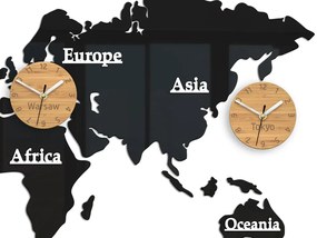 Nástěnné samolepící hodiny Time Zones 100x56 cm černé/hnědé