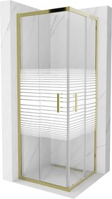Mexen Rio, štvorcový sprchovací kút s posuvnými dverami 70(dvere) x 70(dvere) x 190 cm, 6mm číre sklo s pásikmi, zlatý profil,  860-070-070-50-20