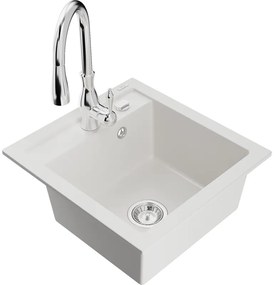Mexen Vito, 1-komorový granitový drez 520x490x210 mm a drezová batéria Savita, biela, 6503-20-672601-00
