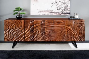 Komoda FLUID 175 cm 3D akáciové drevo orech hnedá