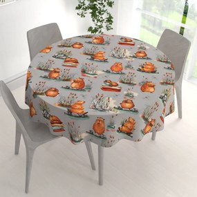 Biante Detský bavlnený okrúhly obrus Sandra SA-711 Kapybary na sivom Ø 140 cm