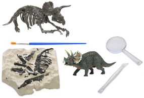 Dinoworld dinosaurus 12cm a skamenelina v sadre s dlátom, lupou a štetcom 6ks v krabici