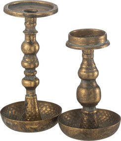 Zlatý antik kovový svietnik Jere na úzku aj valcovú sviečku – 12*12*23 cm