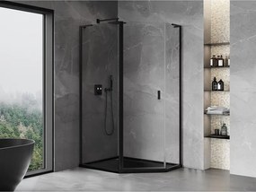 Mexen Mist L, päťuholníkový sprchový kút s krídlovými dverami, 100 x 80 cm, 8mm číre sklo, čierny profil, 8A8L-100-080-70-00