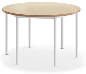 Stôl SONITUS, kruh, Ø1200x720 mm, linoleum - béžová, biela