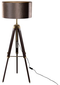 Mosadzná trojnohá stojacia lampa s hnedým zamatovým tienidlom 50 cm - Cortin