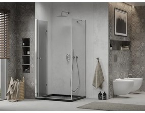 Mexen Lima, sprchový kút so skladacími dverami 80 (dvere) x 120 (stena) cm, 6mm číre sklo, chrómový profil + slim sprchová vanička čierna + chrómový sifón, 856-080-120-01-00-4070