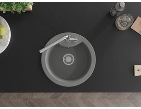 Mexen Diego, 1-komorový granitový drez 488x488x167 mm a drezová batéria Flora, šedá, 6512-71-670401-00