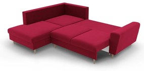 Červená zamatová rozkladacia/s úložným priestorom rohová pohovka (ľavý roh/do L) Kyoto – Cosmopolitan Design