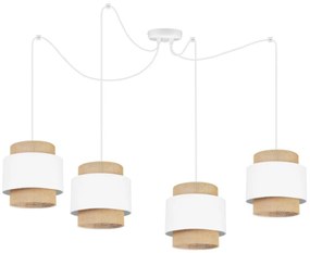 Závesné svietidlo Boho Spider, 4x jutové/biele textilné tienidlo