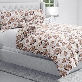 Biante Bavlnené posteľné obliečky Sandra SA-498 Hnedé listy monstery na bielom Predĺžené 140x220 a 70x90 cm