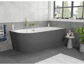 Mexen Silo, rohová voľne stojaca ryhovaná vaňa, pravá, 170 x 80 cm, biela-šedá, zlatý matný prepad, 52891708062P-55