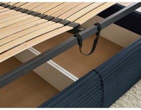 Tmavomodrá čalúnená dvojlôžková posteľ s úložným priestorom a roštom 180x200 cm Jade – Bobochic Paris