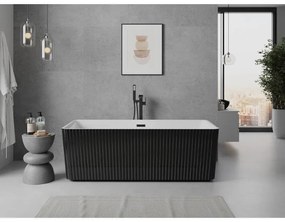 Mexen Nila, voľne stojaca ryhovaná vaňa 170 x 75 cm, biela-čierna, čierny matný prepad, 52841708075-70