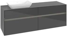 VILLEROY &amp; BOCH Collaro závesná skrinka pod umývadlo na dosku (umývadlo vľavo), 4 zásuvky, s LED osvetlením, 1600 x 500 x 548 mm, Glossy Grey, C121B0FP
