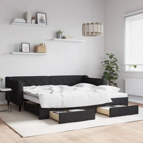 Rozkladacia denná posteľ so zásuvkami čierna 90x200 cm látka 3197464