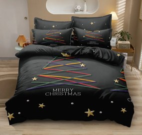 Luxusné čierne posteľné obliečky s motívom vianočného stromčeka 4 časti: 1ks 200x220 + 2ks 70 cmx80 + plachta