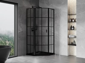 Mexen Mist L, päťuholníkový sprchový kút s krídlovými dverami, 100 x 100 cm, 8mm číre sklo, čierny profil, 8A8L-100-100-70-77-L