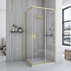Štvorcový sprchový kút REA CITY 90x90 zlatá/transparent + vanička Savoy biela