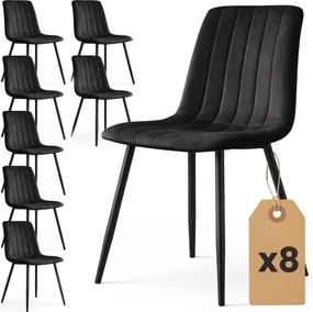 Sada ôsmich jedálenských stoličiek LIVO zamatové, čierne / čierne nohy (8 ks)