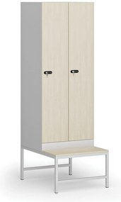 Šatníková skrinka S1 s lavičkou, 2 oddiely, 1875 x 600 x 500/800 mm, demont, mechanický kódový zámok, laminované dvere, breza