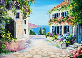 Obraz - Grécka ulička, olejomaľba (70x50 cm)