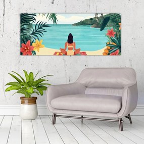 Obraz - Jogínka na pláži (120x50 cm)