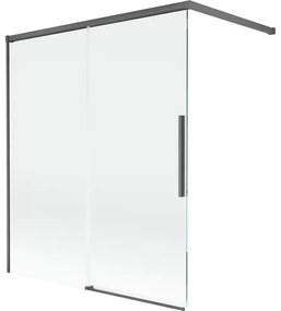 Mexen Rox, 2-krídlová posuvná vaňová zástena 140 x 150 cm, 8mm číre sklo, brúsený grafit profil, 8C9-140-003-66-00